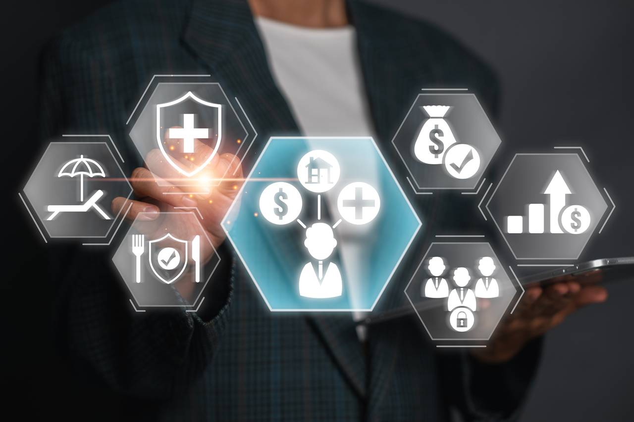 Visual representation of employee benefits with icons for health, finance, and career growth, highlighting modern workplace advantages. futureconfiguration